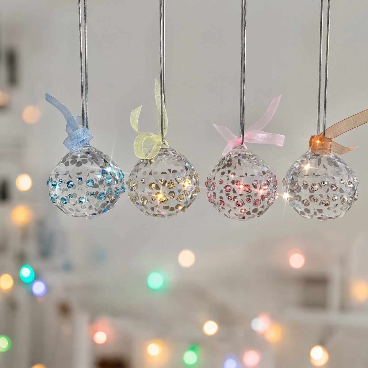 Clear Suncatchers with blue, gold, pink and champagne gold crystals in glam setting